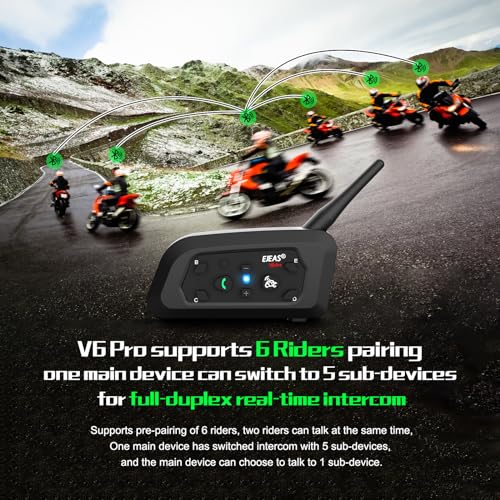 Motorcycle Helmet Bluetooth Headset V6 Pro, 2-Way 1200M Motorbike Helmet Intercom Communication System for Ski/ATV/Dirt Motorbike/Off Road for Full-face Helmet Flip-up Helmets(2 Pack)