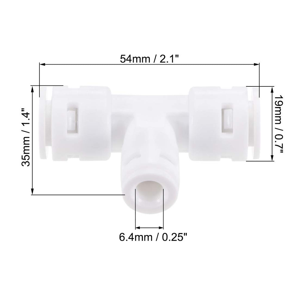 Quick Connector 3 Way T Type 3/8x3/8x1/4 Push Fit Connect Fittings for RO Water Purifier, 54x35mm White 5Pcs
