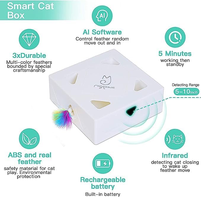 Cat Toys, Interactive Automatic 7 Holes Mice Whack-A-Mole, Ultra Fun Smart Teaser Toy for Indoor Cats, USB Rechargeable, 4 Pieces Feather Refills…