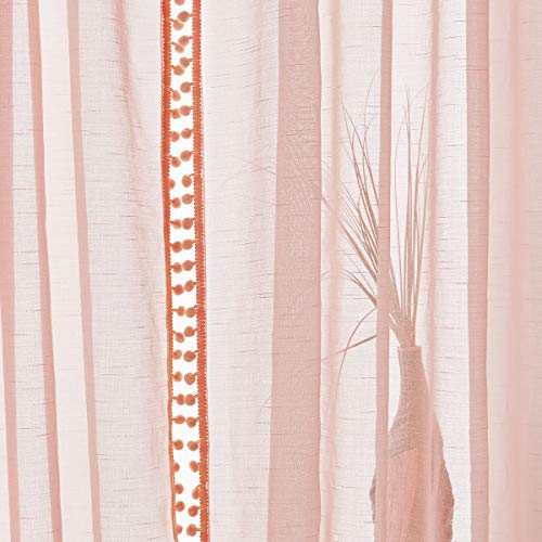 Treatmentex Blush Pink Pompom Sheer Curtains for Bedroo