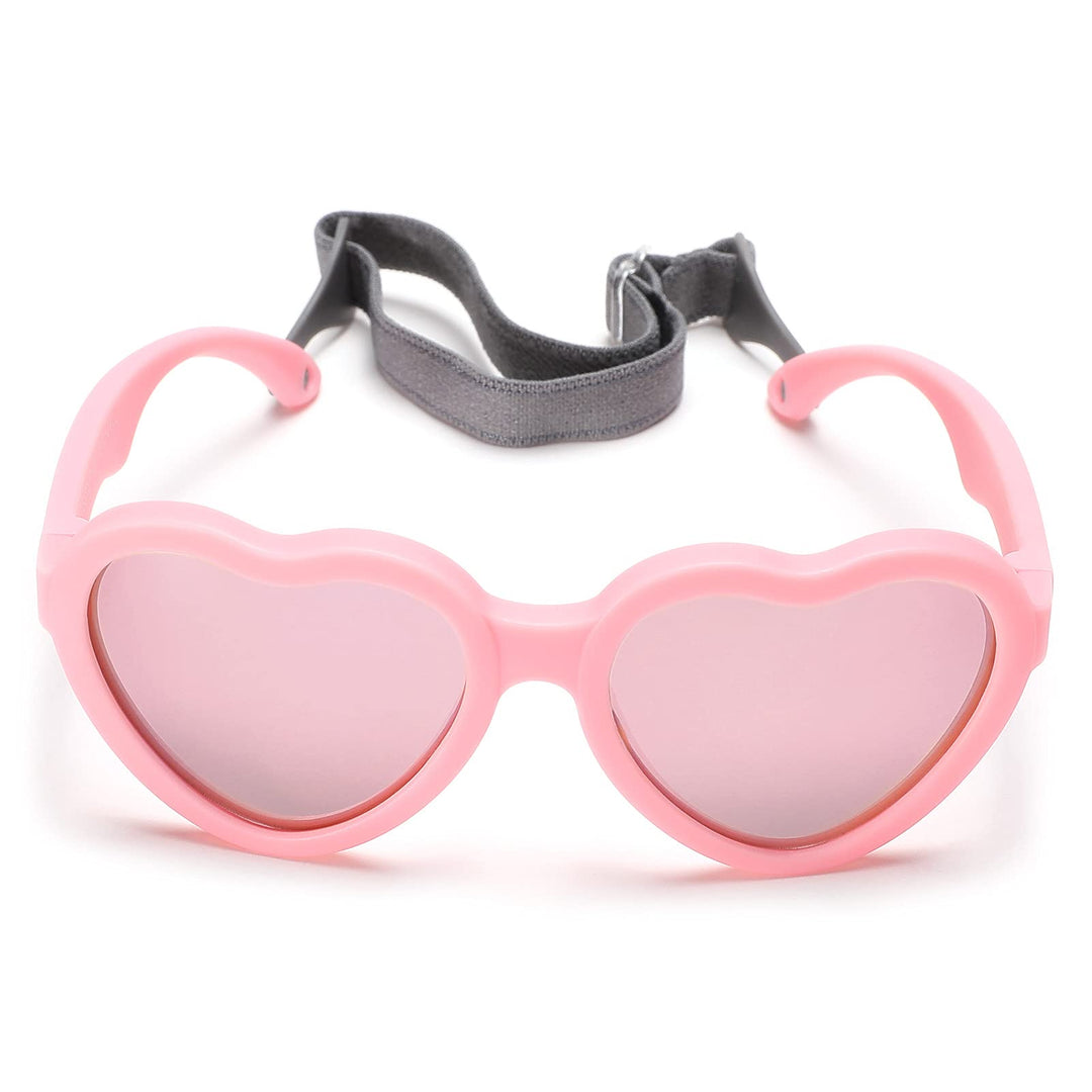 Baby Sunglasses 0-24 Months, Toddler Infant Heart Shape Polarized Baby Beach Shades (White/Purple Mirrored + Pink/Pink Mirrored)