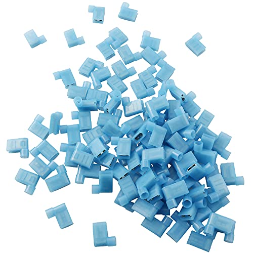 Right Angle Spade Connector 100PCS 16-14AWG Flag L Shape Insulated Spade Crimp Terminal Connector Blue