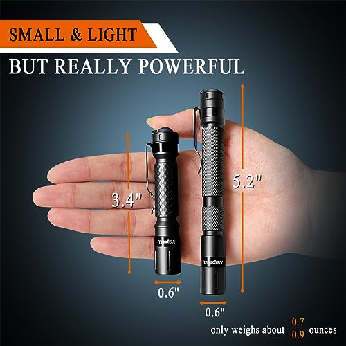 Mini Flashlight 3 Modes Small Flashlights LED Powerful High Lumens Tactical Pen Light with Clip,Slim Portable Pocket Compact Torch for Emergency Inspection AAA Battery Water-Resistant (3.4 &amp; 5.2 inch)