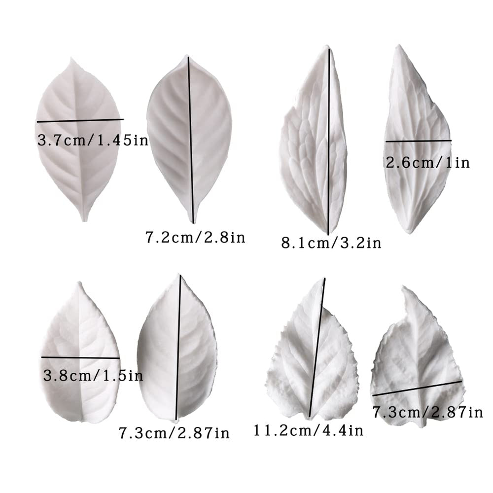 8Pcs Sugar Paste Leaf Veiners Fontant Mold Fondant Silicone Leaf Rose/Peony/Lily 3D Craft Tool
