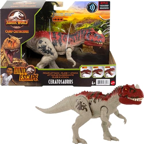 Jurassic World Camp Cretaceous Roar Attack Dinosaur Action Figure, Ceratosaurus Dino Toy with Strike Motion &amp; Sounds
