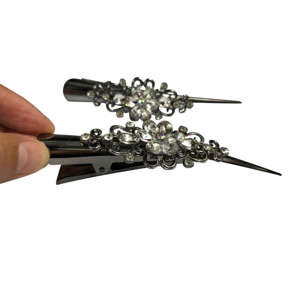 Large Retro Metal Hair Clips Flower Duckbill Clips Rhinestone Hair Barrettes with Teeth Hair Pins Hair Slide Stylish for Women Girl Hair Jewelry Accessories (White) : White