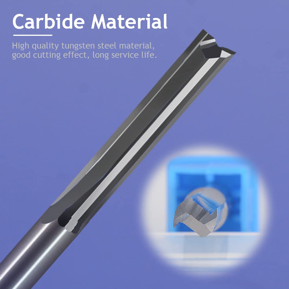1/8 Inch Straight Router Bits Set (CED 1.0mm 1.5mm 2.0mm 2.5mm 3.175mm ) Milling Cutter 2 Flutes Double Edged CNC Cutting Tungsten Steel for Wood MDF Acrylic Milling