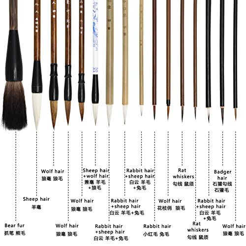 18Pcs Chinese Calligraphy Brushes Set with Writing Paper Roll-up Brush Holder Shanlian Hubi Writing Brush Kanji Japanese Sumi Drawing Brushes for Watercolor Art Ceramic Ink Writing Painting