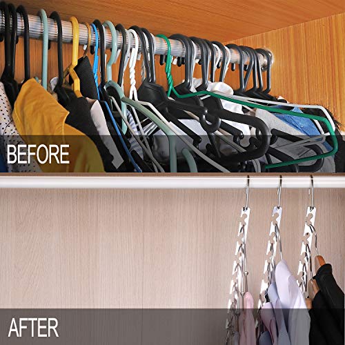 Space Saving Hangers Metal Clothes Hangers 6X2 Slots Magic Hanger Cascading Hanger Updated Hook Design Closet Organizer Hanger (Pack of 4)