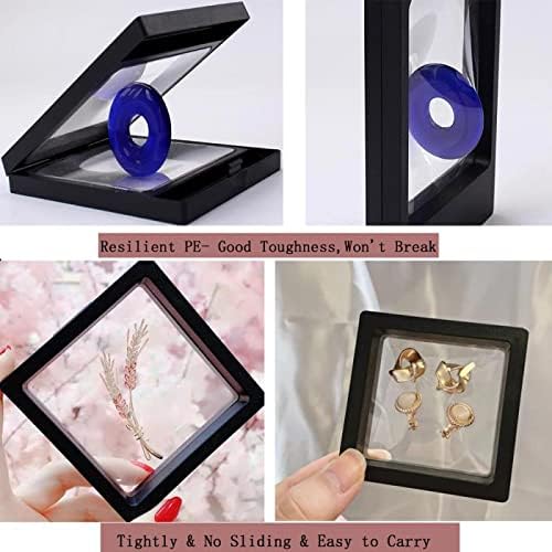 5 Pcs 3D Floating Frame Display Holder with Stands, Thin Film Jewelry Storage Box Coin Display Case, PE Suspension Frames Container for Medallions Stamps Chip Pin Butterfly Specimens (2.5 x 2.5in)