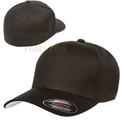 Flexfit Mens Cotton Twill Fitted Baseball Cap, Black, L