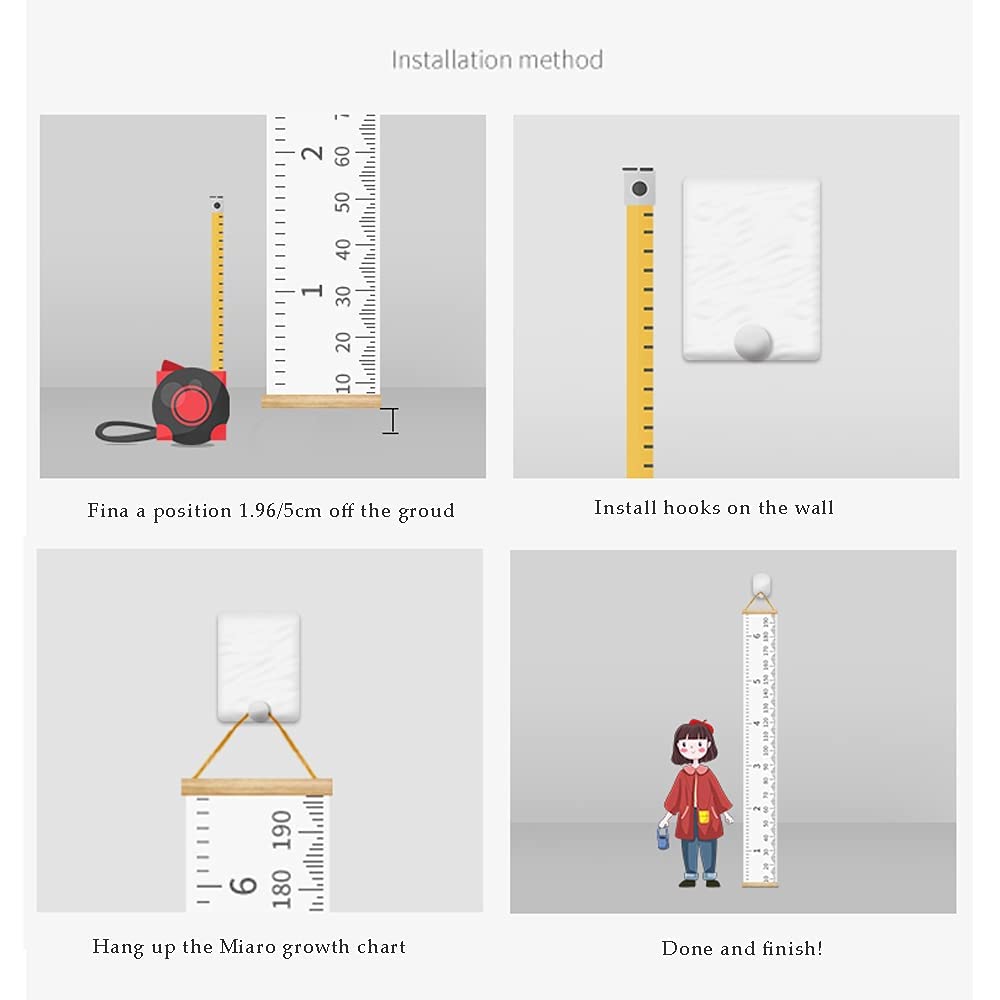 MinoMia Kids Growth Chart, Wood Frame Fabric Canvas Hei