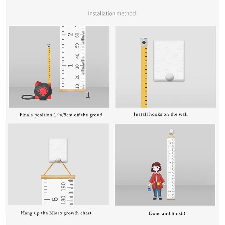 MinoMia Kids Growth Chart, Wood Frame Fabric Canvas Hei
