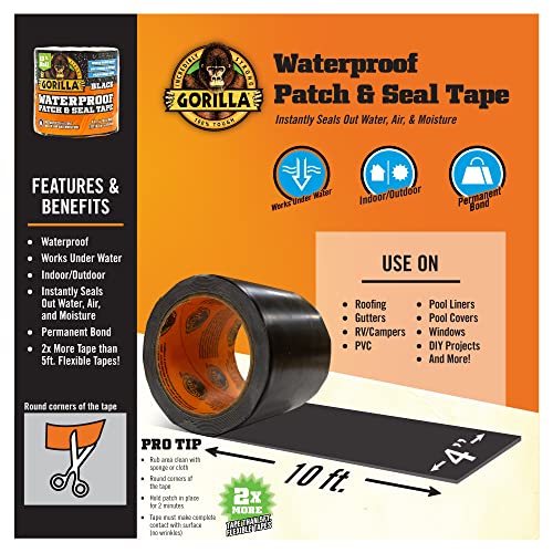 Waterproof Patch &amp; Seal Tape 4 x 10&#39; Black, (Pack of 1)