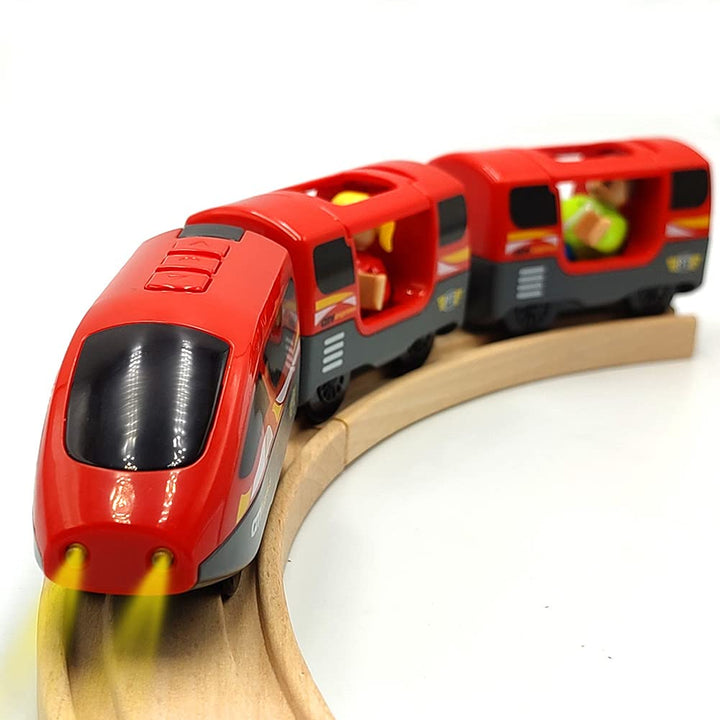 Battery Operated Trains For Wooden Train Track Set Locomotive With Light For Toddlers 3 4 5 Year Old Boys Red High Speed Magnetic Couplings With Passengers(Without Battery)