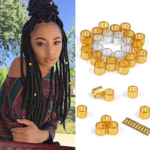 Mixed Golden Silver Dreadlock Beads for Hair Adjustable No Rust Aluminum Metal Cuffs Beads 8.5mm 100pcs Braiding Hair Decoration Jewelry (Mixed Golden Silver)