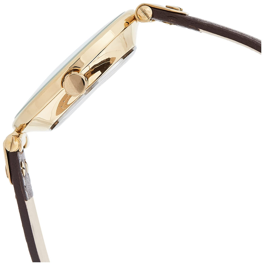 Women&#39;s 109168IVBN Gold-Tone and Brown Leather Strap Watch