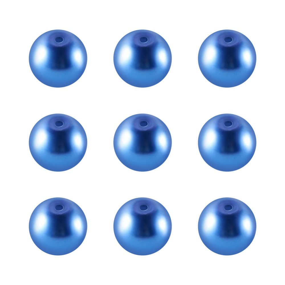 100pcs/strand 8mm Round Glass Pearl Beads Strand Tiny Satin Luster Pearl Beads Loose Spacer for DIY Bracelet Necklace Earrings Jewelry Making Crafts Supplies (Royal Blue)