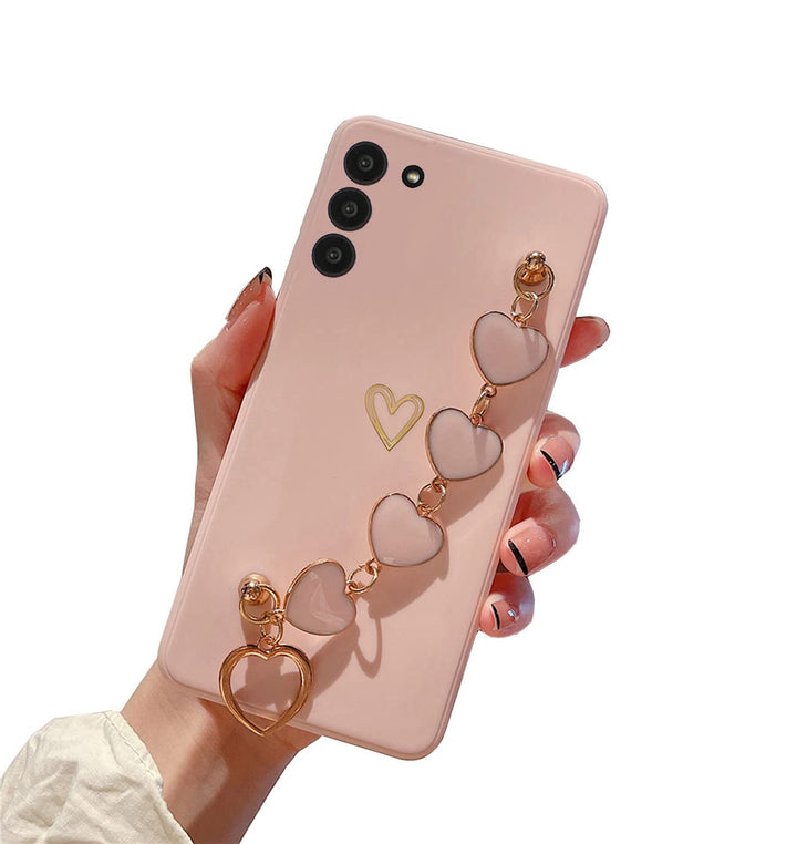 Cute Pretty Galaxy S20 FE Case Cover for Women &amp; Girls with Love-Heart Strap Bracelet Chain Soft Flexible Glossy TPU Bumper Protective Phone Cases for Samsung Galaxy S20 FE 5G 2020-Pink