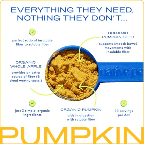 Pumpkin for Dogs - Organic Powder Pumpkin Puree Dog Food Toppers -Rich in Fiber Supplement Powder Helps with Digestion, Nutrient Absorption, Diarrhea, Constipation &amp; Upset Stomach-30 Scoops