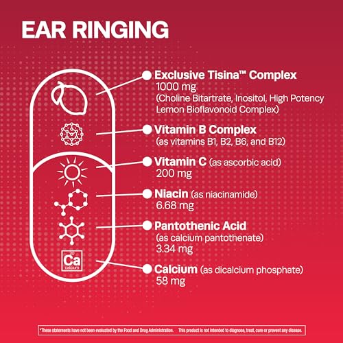 Plus,Tinnitus Relief for Ringing Ears, OTC Flavonoid Ear Health Vitamins, Vitamin C, Clinically Proven Formula, Doctor Recommended, 500 Caplets