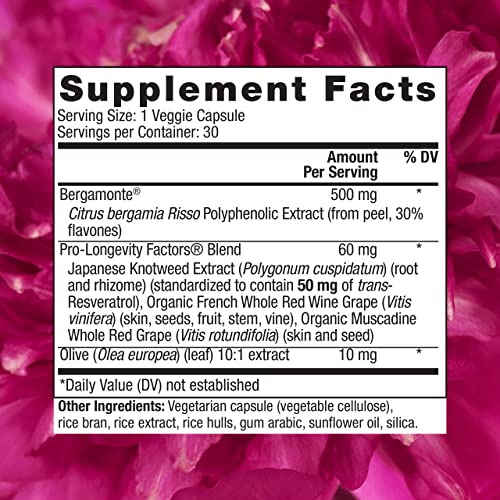 Reserveage Beauty, Bergamot Cholesterol Support with Resveratrol, Antioxidant Supplement for Cardiovascular Support &amp; Heart Health, Vegan, 30 Capsules (30 Servings)
