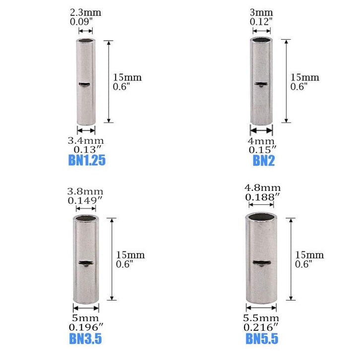 100 Pcs Non-Insulated Butt Connectors AWG 12-10 Uninsulated Butt Connectors Electrical Wire Crimp Ferrule Terminals