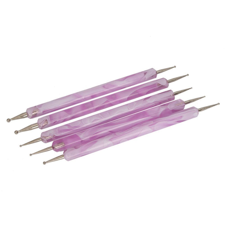 7Pcs UV Gel Acrylic Nail Art Painting Detailing Brushes + 5 X 2 Way Marbleizing Dotting Pen Set purple AD
