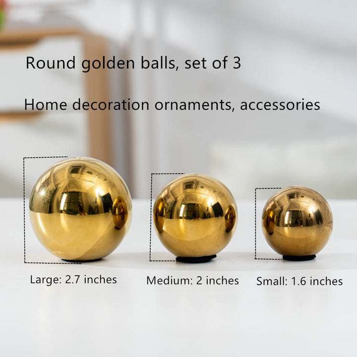 Decorative Orbs Abstract Art Ball (Set of 3) Ceramic Statue Sculpture Decoration Ornaments for Living Room Dining Room Office Cabinet Bar Shelves Table Center Pieces (Golden Ball WG123)