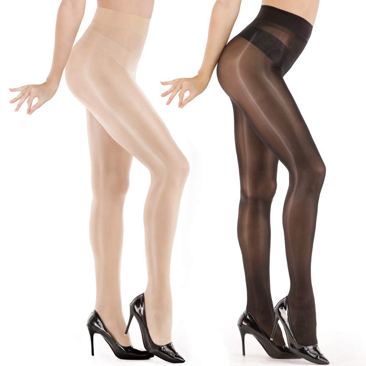 Women&#39;s Super Sexy Shiny Sheer Control Top Footed Tights Silk Stockings Ultra Shimmery High Waist Pantyhose