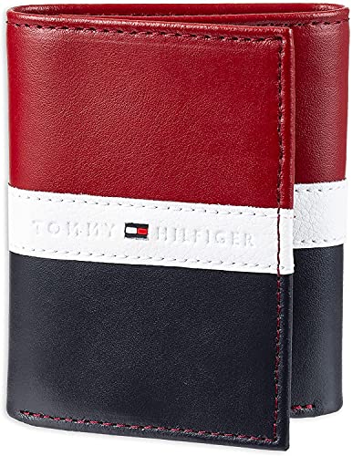 Men&#39;s Leather Trifold Wallet, Red/White/Blue, One Size