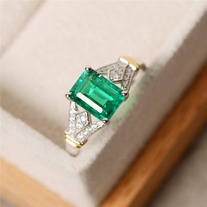 Fashion Jewelry Elegant Women 14k White Gold Filled Square Cut Emerald Gemstone Birthstone Wedding Bridal Band Ring Size 6-10 (7)