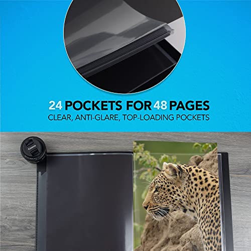 PROFOLIO 14x17 Acid-Neutral Art Portfolio with Customizable Cover, Black, 24 Two-Sided Clear Sleeves