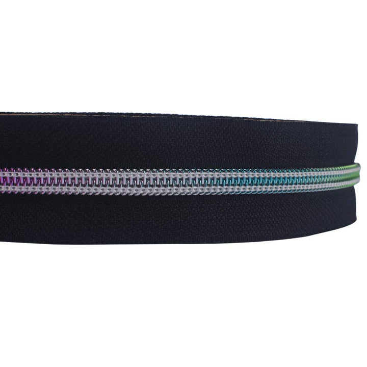 VOC Zippers for Sewing,5# Zippers-Nylon Coil Zippers by The Yard,Rainbow Teeth Multicolor 10 Yard with 20PCS White Gold Zipper Slider for Tailor Crafts (Black+Khaki Tape)