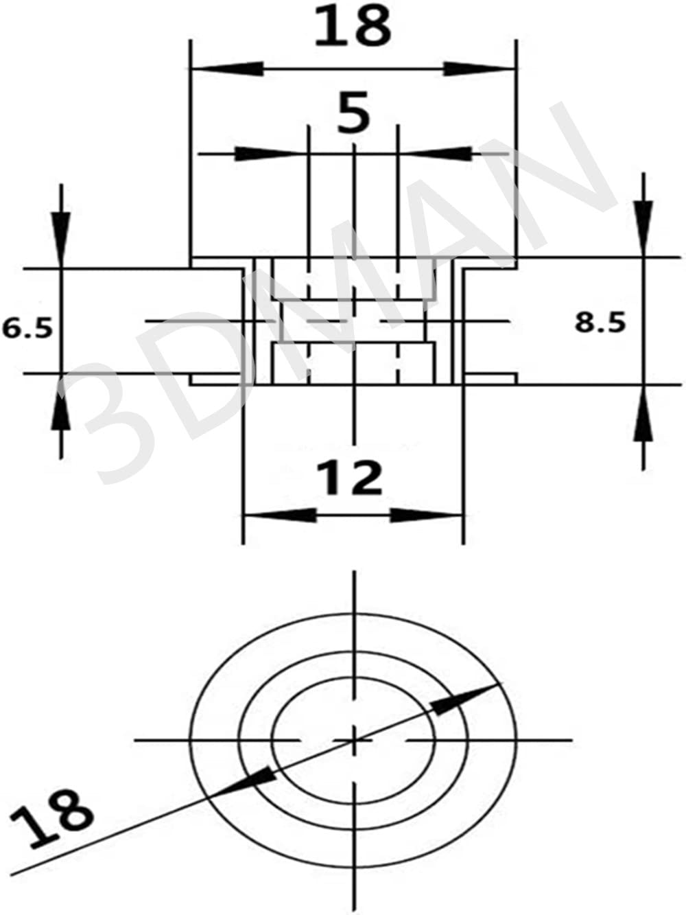 GT2 20 Toothless Bore 5mm Aluminum Timing Belt Idler Pulley for 6mm Width 3D Printers (10pcs)