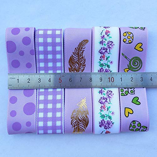 17yards Assorted Purple Satin Organza Grosgrain Ribbon Craft DIY Packing Hair Bow Accessory (Purple)