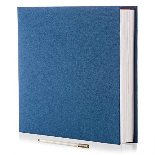 Photo Album Self Adhesive 3x5 4x6 5x7 6x8 8x10 8.5x11 11x10.6 Magnetic Scrapbook Album DIY Length 11x10.6 Inch 40 Pages Linen Cover DIY Photo Album with A Metallic Pen and DIY Accessories(Blue)