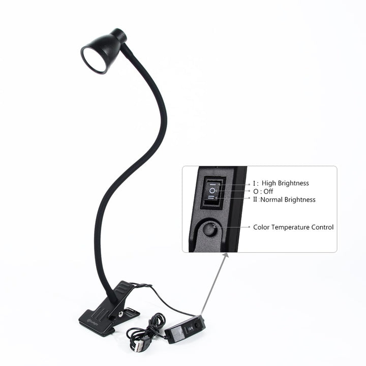 Clamp Desk Lamp, Clip on Reading Light, 3000-6500K Adjustable Color Temperature, 6 Illumination Modes, 10 Led Beads (Black)