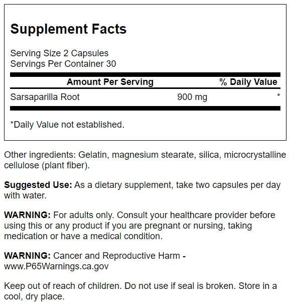 Swanson Sarsaparilla 450Mg 60 Capsules