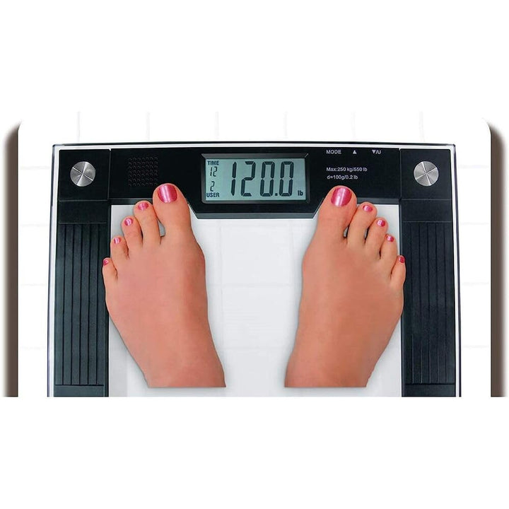 Ideaworks JB5824 Extra Wide Talking Scale-Visual &amp; Voice Display Scale- 550 Pounds Max-Tamper Glass-Extra Wide Width-Large LCD Display-Tap On &amp; Off Auto Function