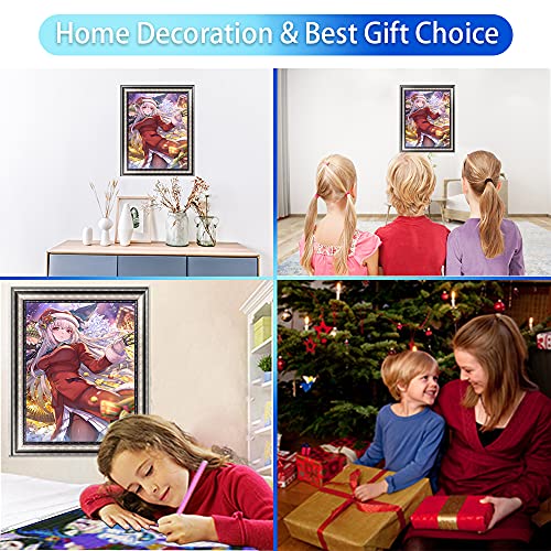 DIY 5D Christmas Diamond Painting Kits for Adults and Kids,16X12Anime Christmas Girl Round Full Drill Crystal Rhinestone Embroidery Cross Stitch Arts Craft Canvas for Home Wall Decor Gift