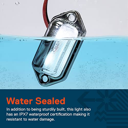 TRUE MODS 2pc Chrome Boat Trailer LED License Plate Lights [DOT FMVSS 108] [SAE L] [Surface Mount] [Waterproof] [12V DC] Universal Courtesy Step Tag Lamp for Auto Work Utility Flat Bed Semi Truck RV