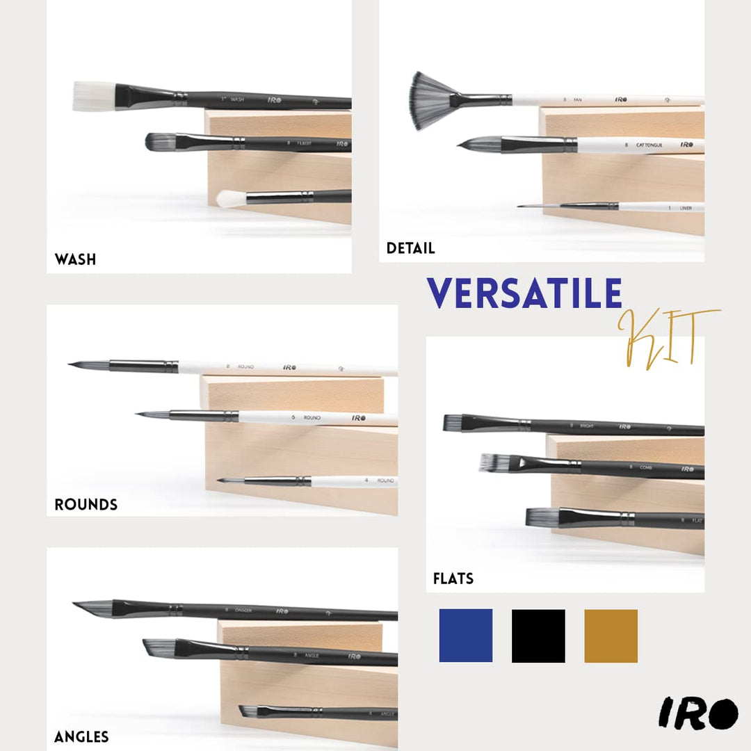 IRO Artist Paint Brush Set of 15 Professional Flat Pain