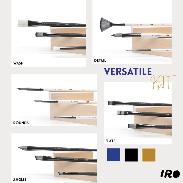 IRO Artist Paint Brush Set of 15 Professional Flat Pain