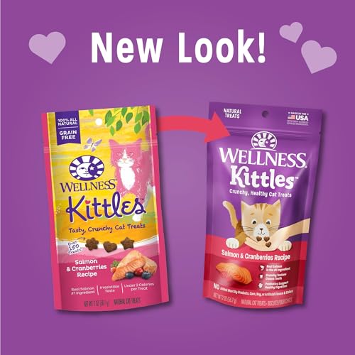 Kittles Crunchy Natural Grain Free Cat Treats, Salmon & Cranberries Recipe, All Life Stages, 2-Ounce Bag