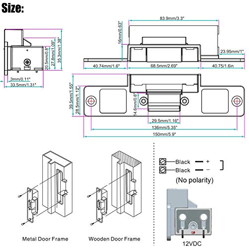 Electric Strike Door Lock Fail-Safe for Access Control System Deadlatches or Cylindrical Locksets