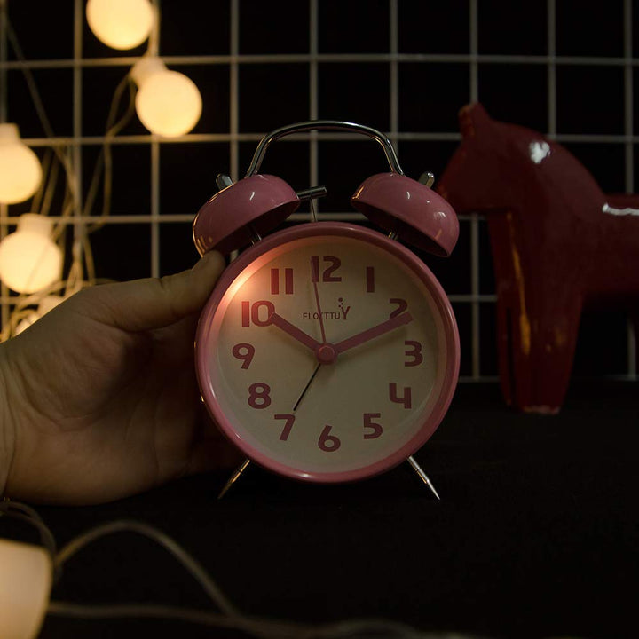 {Loud Alarm for Deep Sleepers) 4&#39;&#39; Twin Bell Alarm Clock with Backlight for Bedroom and Home Decoration(Pink)