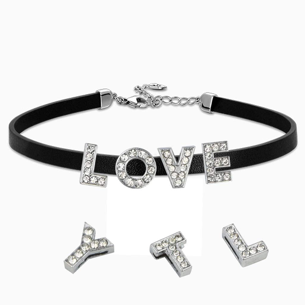 130pcs A-Z 8mm Full Rhinestones Slide Alphabet Letters for DIY Wristbands Bracelets, Jewelry Making Crafts Charms (Silver)