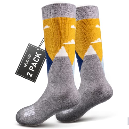 Kids Ski Socks - Merino Wool Blend, Over the Calf Design (S, Gray - 2)