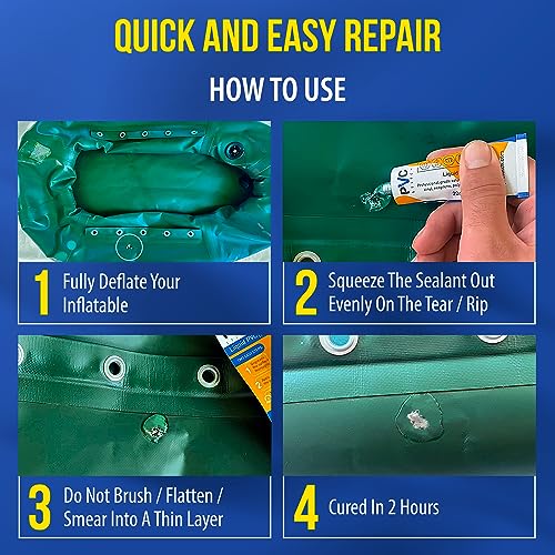 Liquid Repair Patch for Air Mattresses, Waterbeds, Glue Inflatable Boats, Rafts, ISUPs, Above-Ground Pools, Bouncy Houses, Hot Tubs, Air Tracks, Works on Blow up PVC & PU Inflatables
